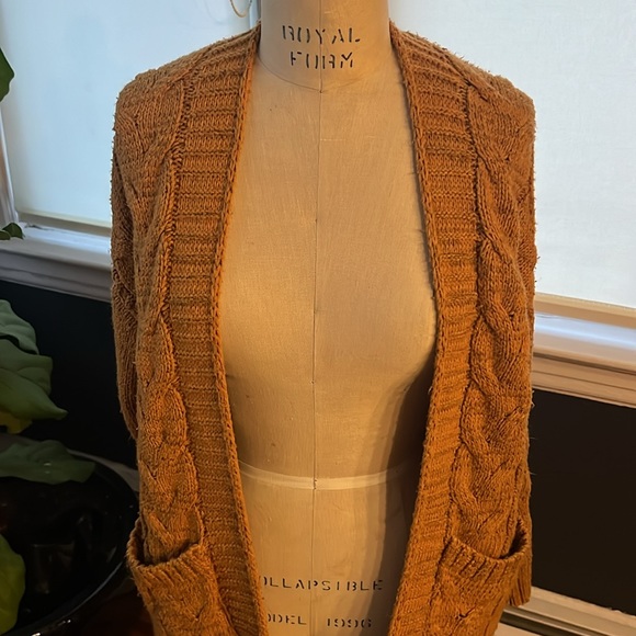 Mustard Gold Open Front Cardigan with Large Pockets - large - Picture 5 of 9